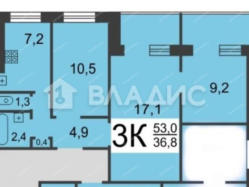 трёхкомнатная квартира на улице Героя Советского Союза Прыгунова дом 20
