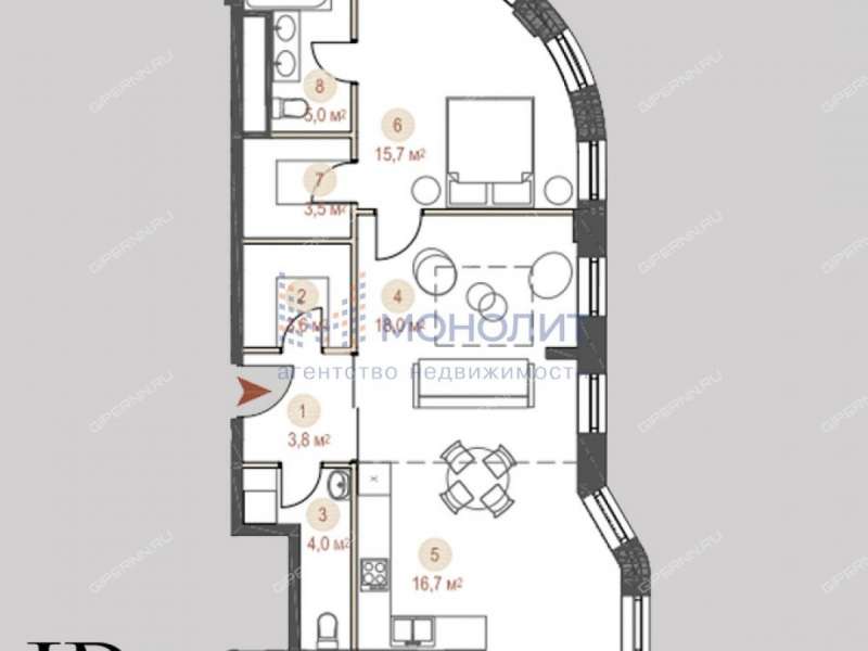 двухкомнатная квартира в Плотничном переулке