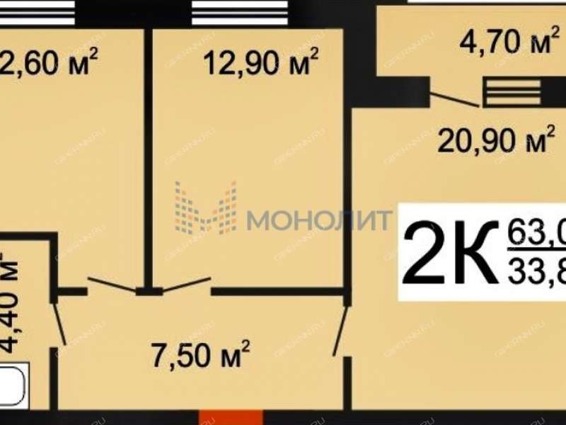 двухкомнатная квартира на проспекте Гагарина дом 36 к2